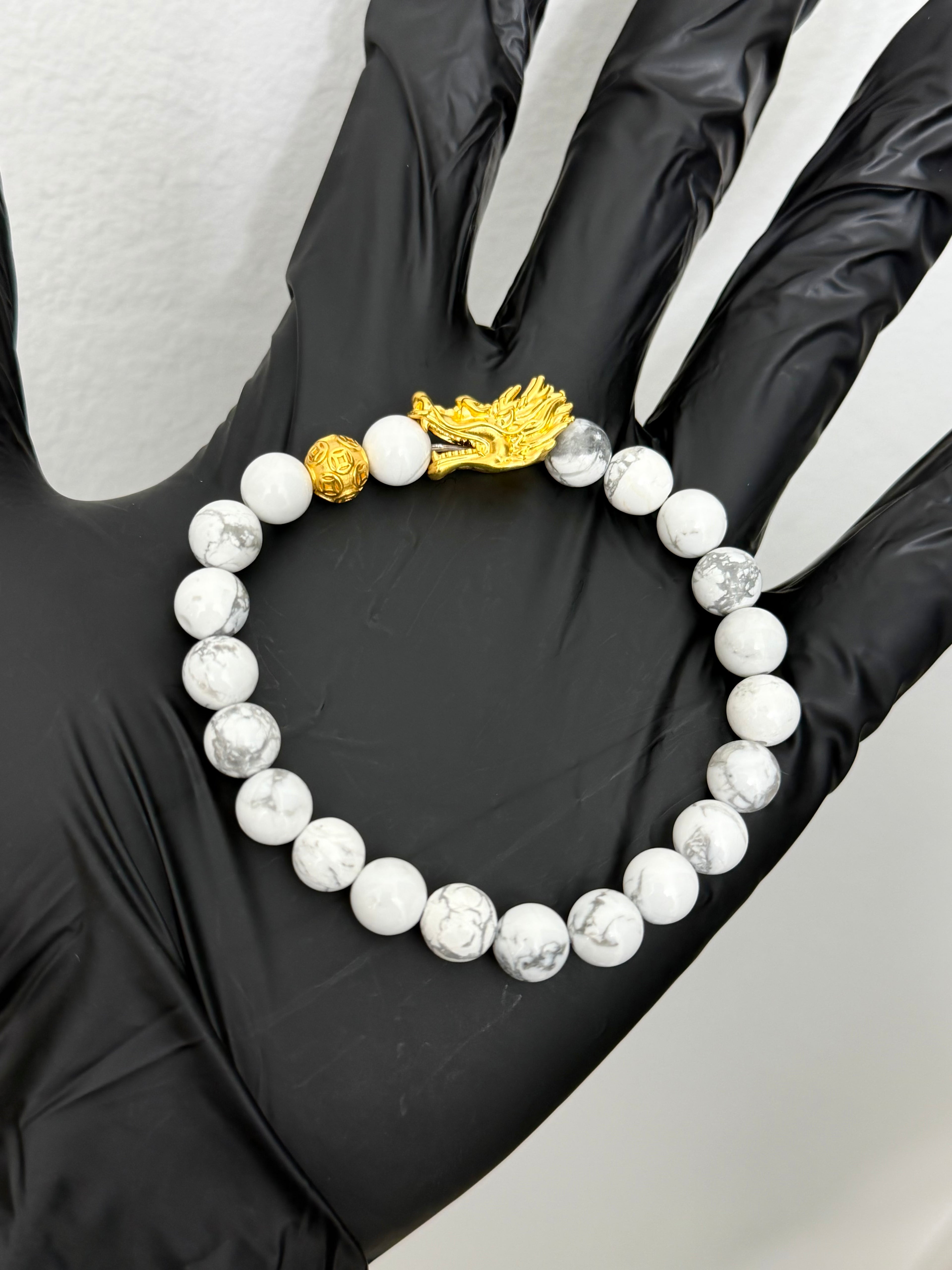 24k Gold Dragon Bracelet Howlite Gem